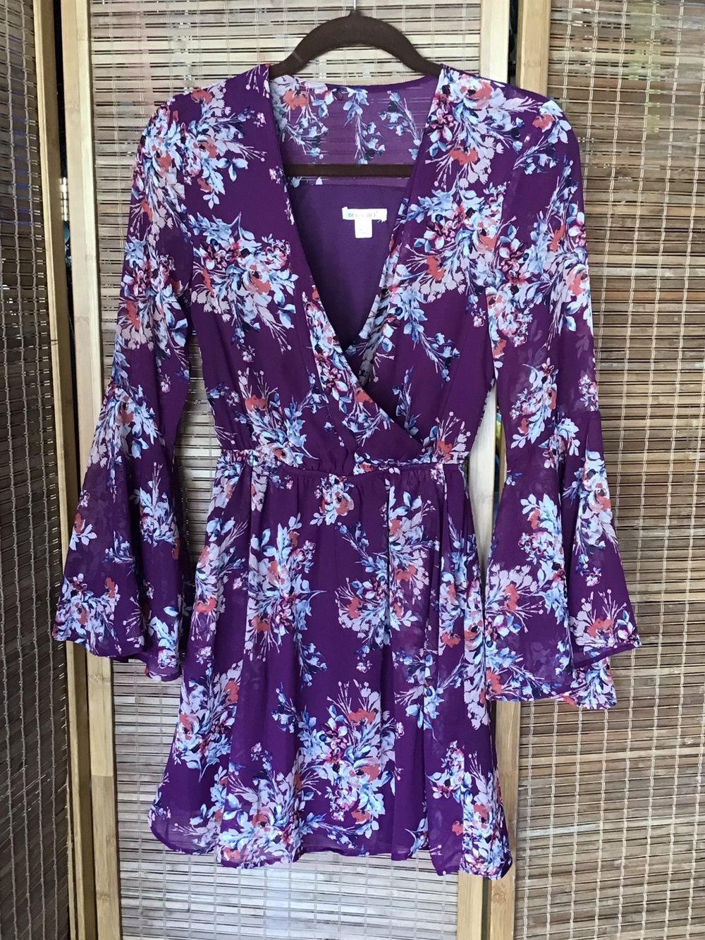 miami - burgundy,Floral Wrap Dress with Bell Sleeves